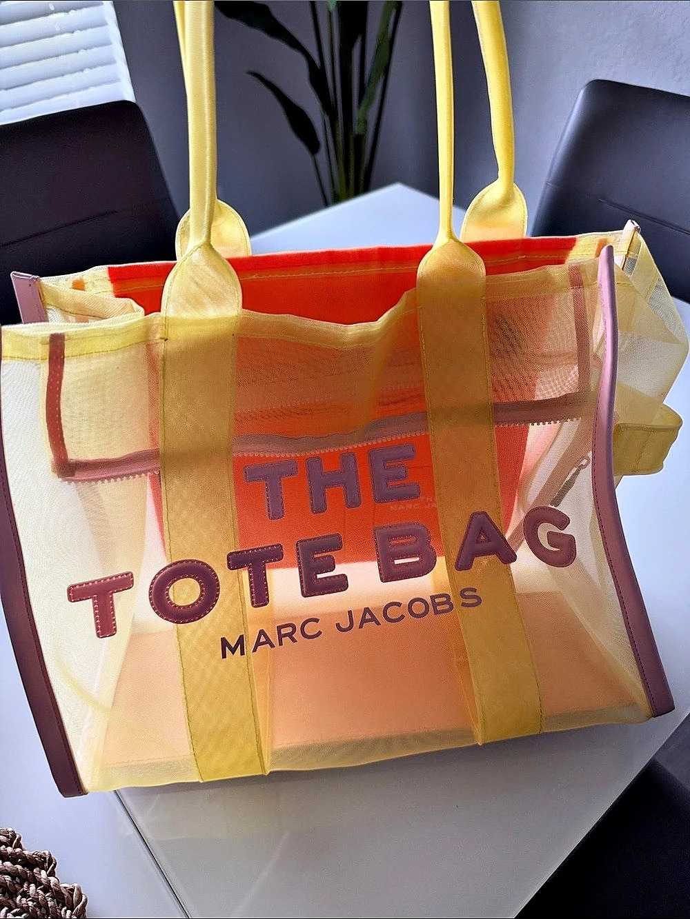 Marc Jacobs The Colorblock Mesh Medium Tote Bag Orange & Yellow